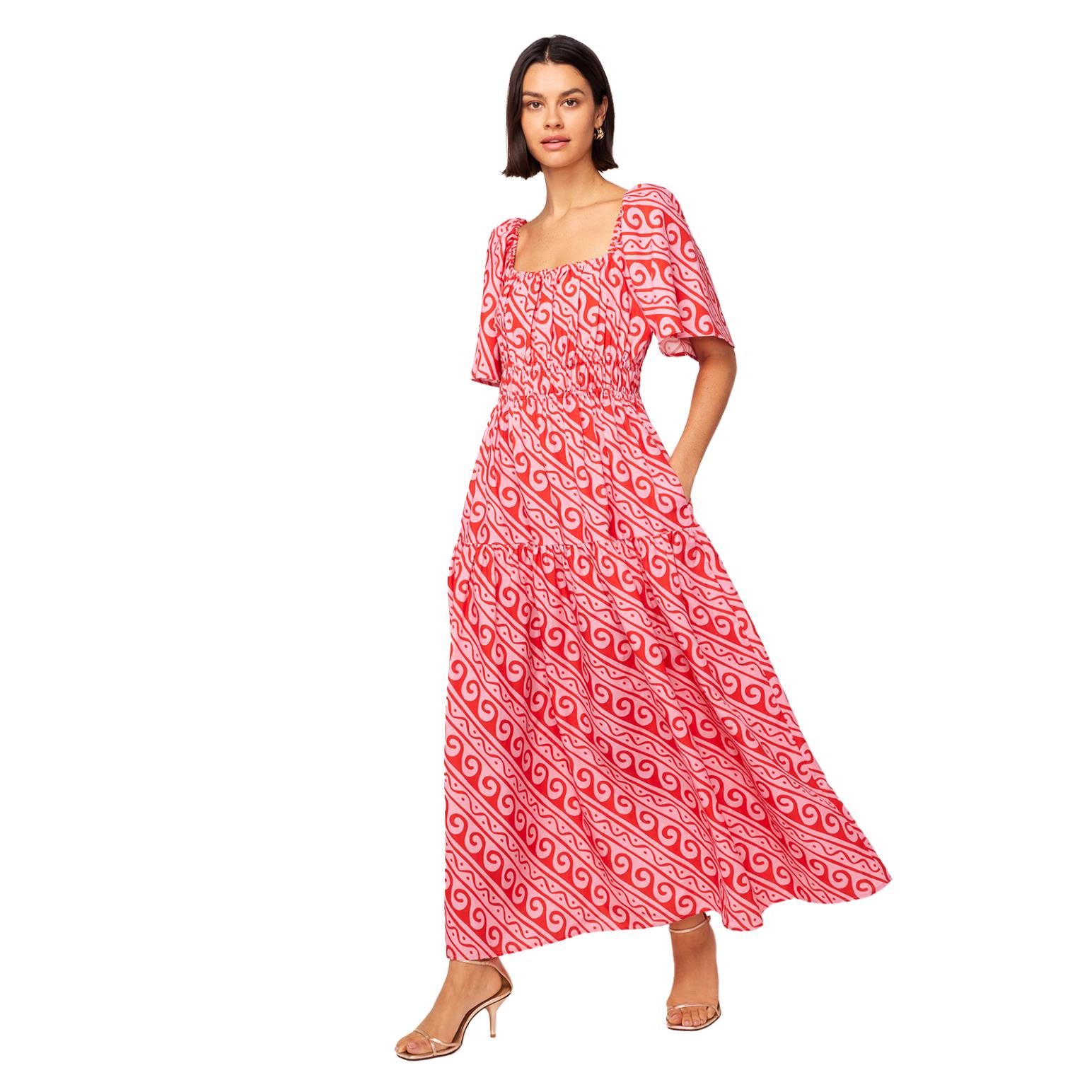 KITRI Louisa Pink Wave Print Maxi Dress